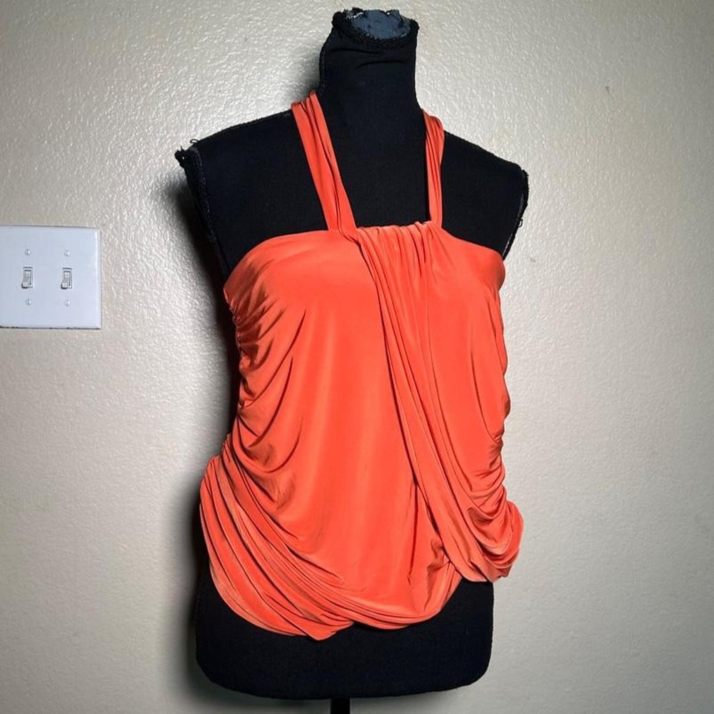 Forever 21 Orange Ruched Halter Top Y2K Draped Asymmetrical Boho Medium